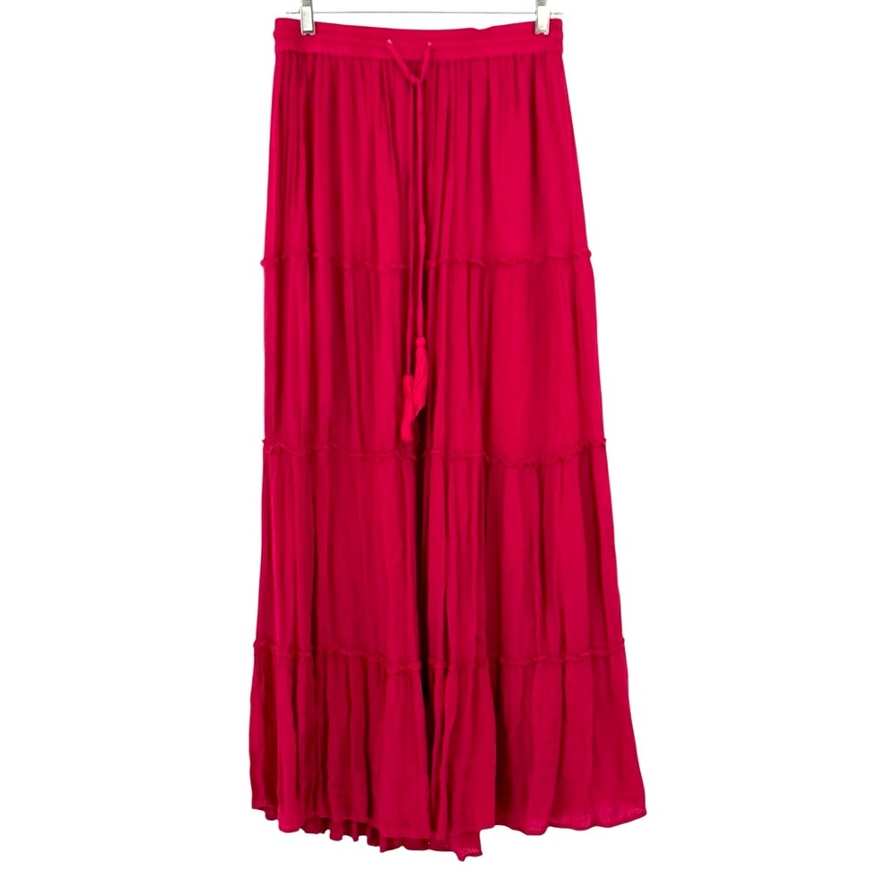 Flint & Moss New York BohoTiered Maxi Skirt L Rayon Drawstring Waist Festival